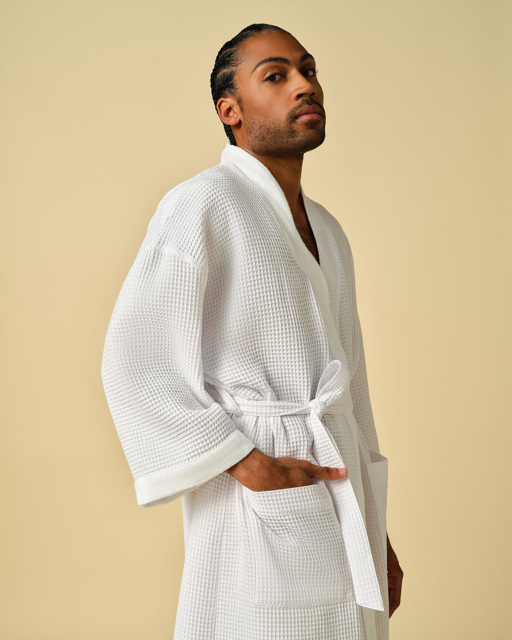 Designer Robe: White Waffle Robe | PATTERN x SERGIO HUDSON