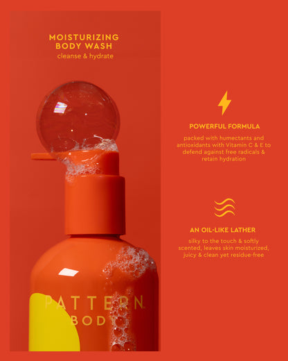 Daily Hydration Body Bundle - Orange PATTERN Beauty by Tracee Ellis Ross moisturizing body wash bottle with clear cap and bold yellow design.