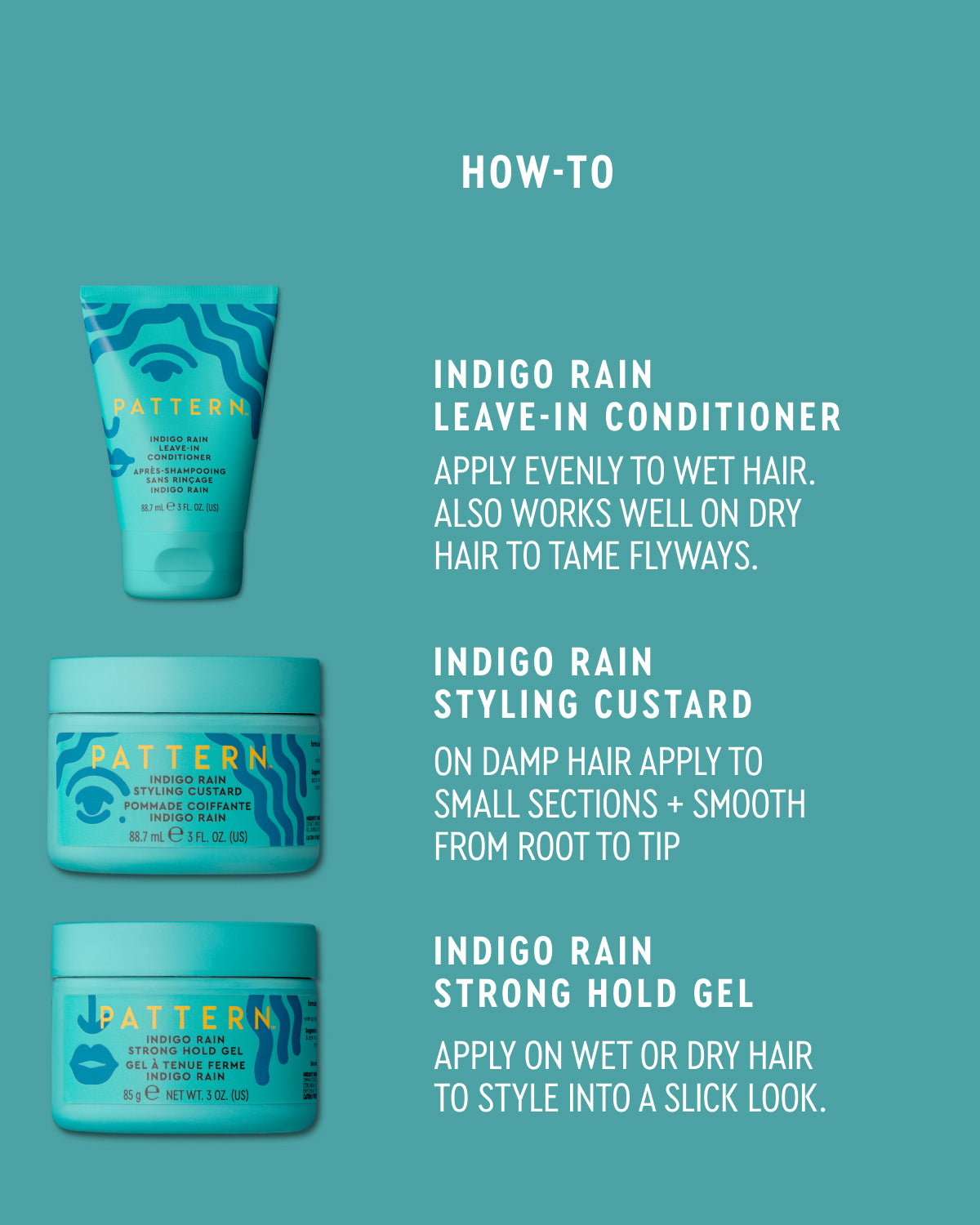 Indigo Rain Mini Stylers Kit - PATTERN Beauty Indigo Rain mini stylers kit with teal leave-in conditioner, styling custard, and strong hold gel, plus.