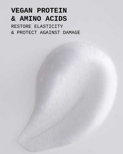 Repair360®  Leave-in Foam - White whipped foam texture swatch labeled vegan protein and amino acids by PATTERN Beauty.