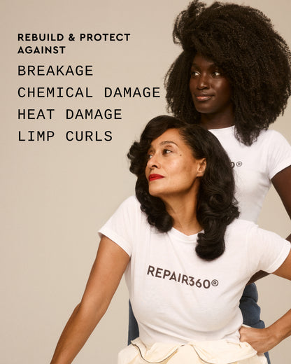 Repair360®  Leave-in Foam - PATTERN Beauty Repair360® Leave-in Foam bottle with text highlighting protection against breakage, chemical damage, heat.