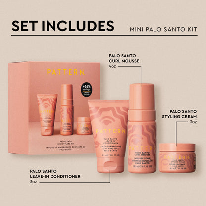 Palo Santo Mini Stylers Kit - PATTERN Beauty by Tracee Ellis Ross Palo Santo Mini Stylers Kit with curl mousse, styling cream, and leave-in conditioner in .