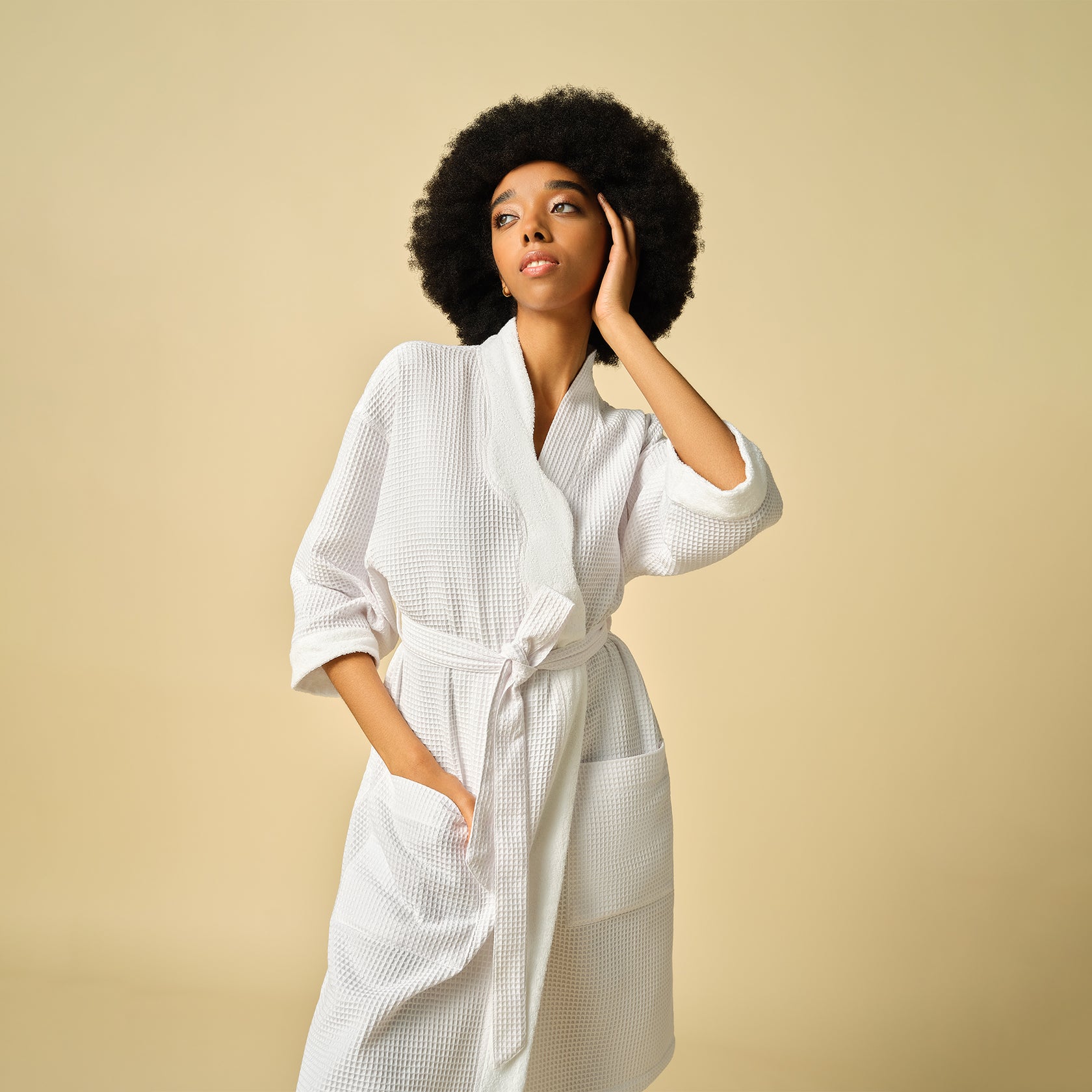 Designer Robe: White Waffle Robe | PATTERN x SERGIO HUDSON – Pattern Beauty